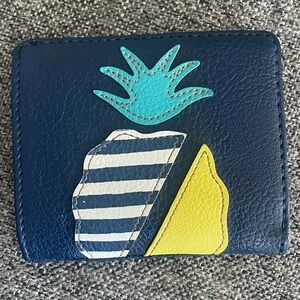 Fossil Relic Navy Blue Compact Wallet Pineapple Fruit embroidery design.